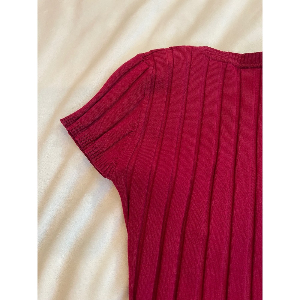 Its Our Time Magenta Pink Ruched V-Neck Ribbed Short Sleeve Sweater Top Small - Picture 9 of 9